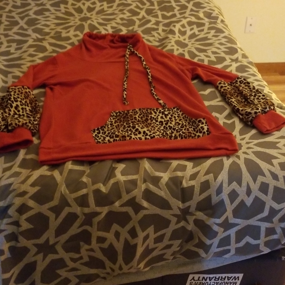 Red leopard print cowl neck